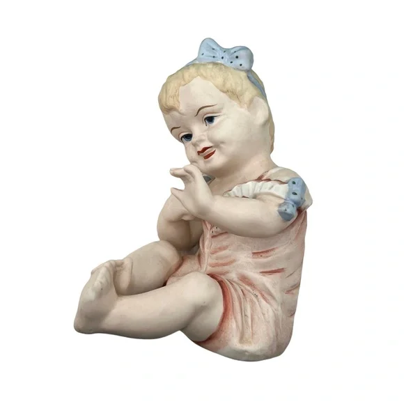 VINTAGE HOMCO OF JAPAN BISQUE PORCELAIN PIANO BABIES - SET OF 2